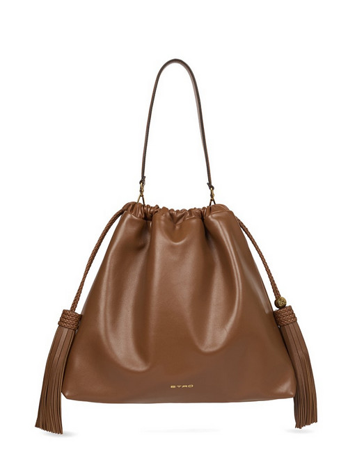 Large Kalispera Bag in Leather with Tassels - Brown