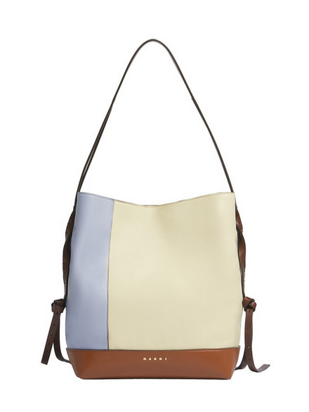 Small Pod 2.0 Hobo Bag In Blue, Cream, And Brown Leather