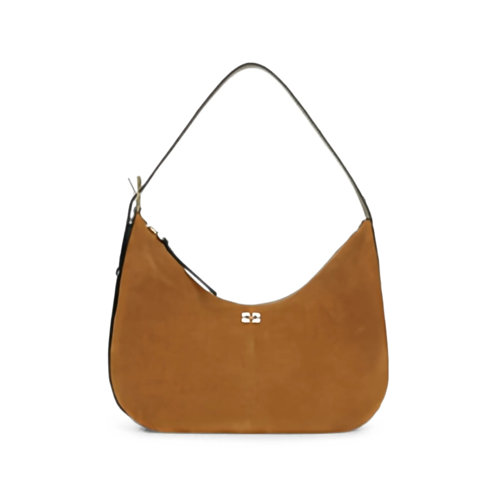 Ganni Logo-plaque Suede Shoulder Bag