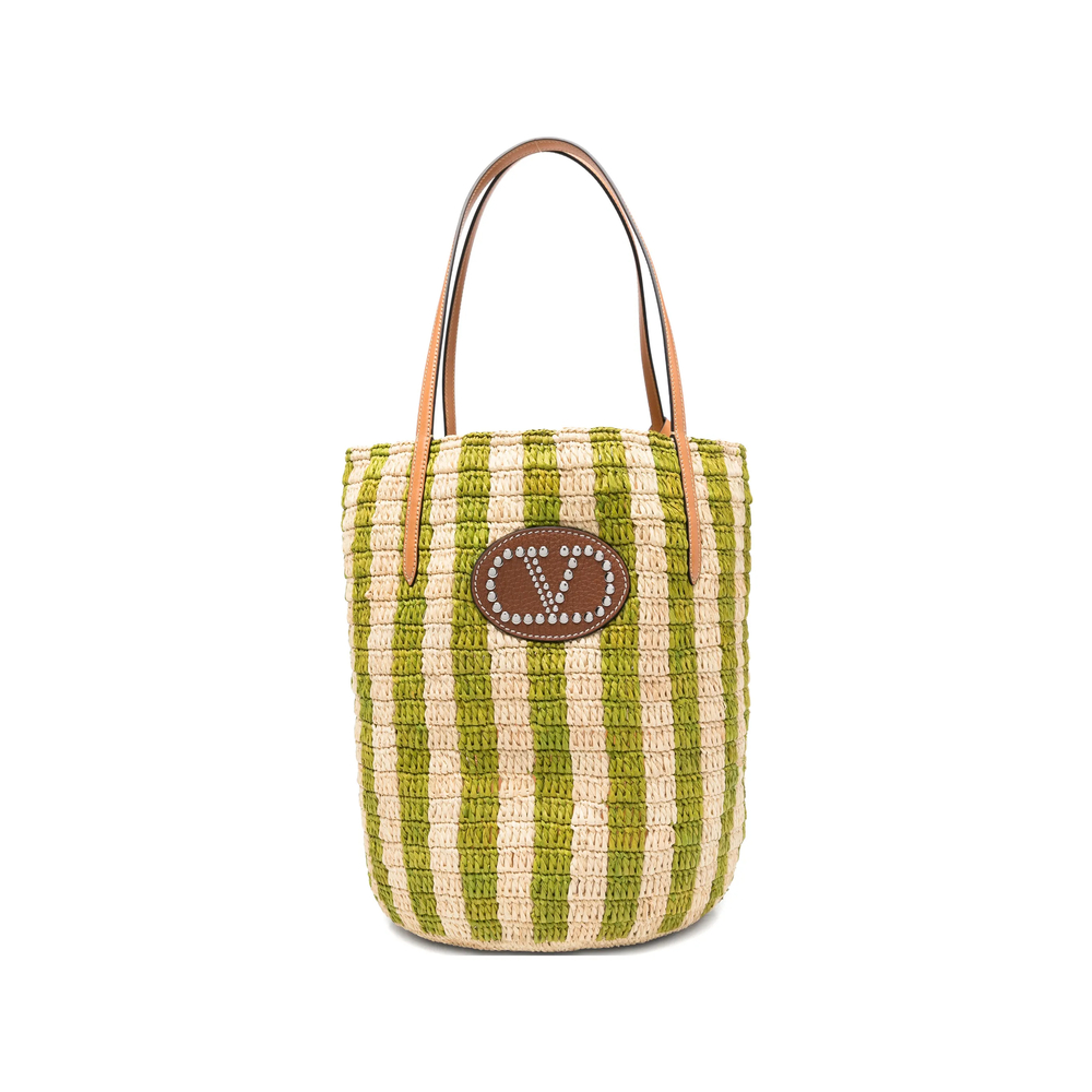 Valentino Garavani Striped Raffia Shopping Bag