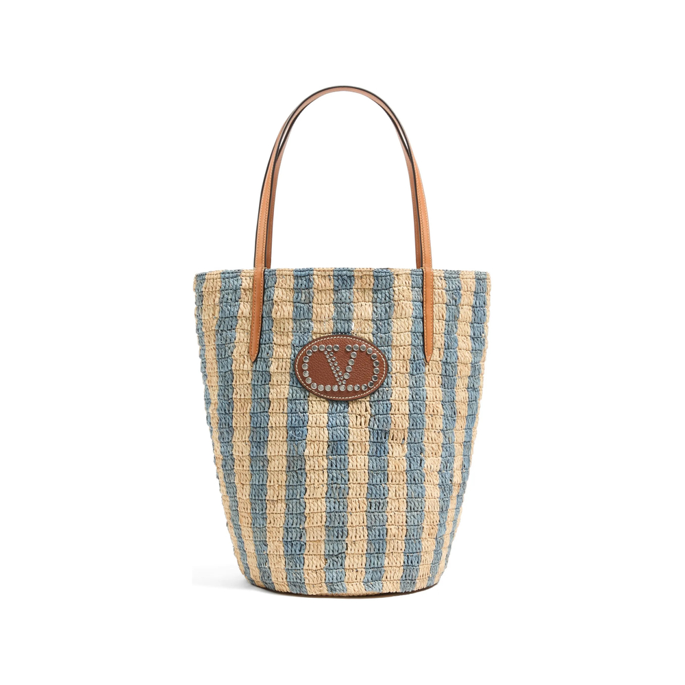 Valentino Garavani Striped Raffia Shopping Bag