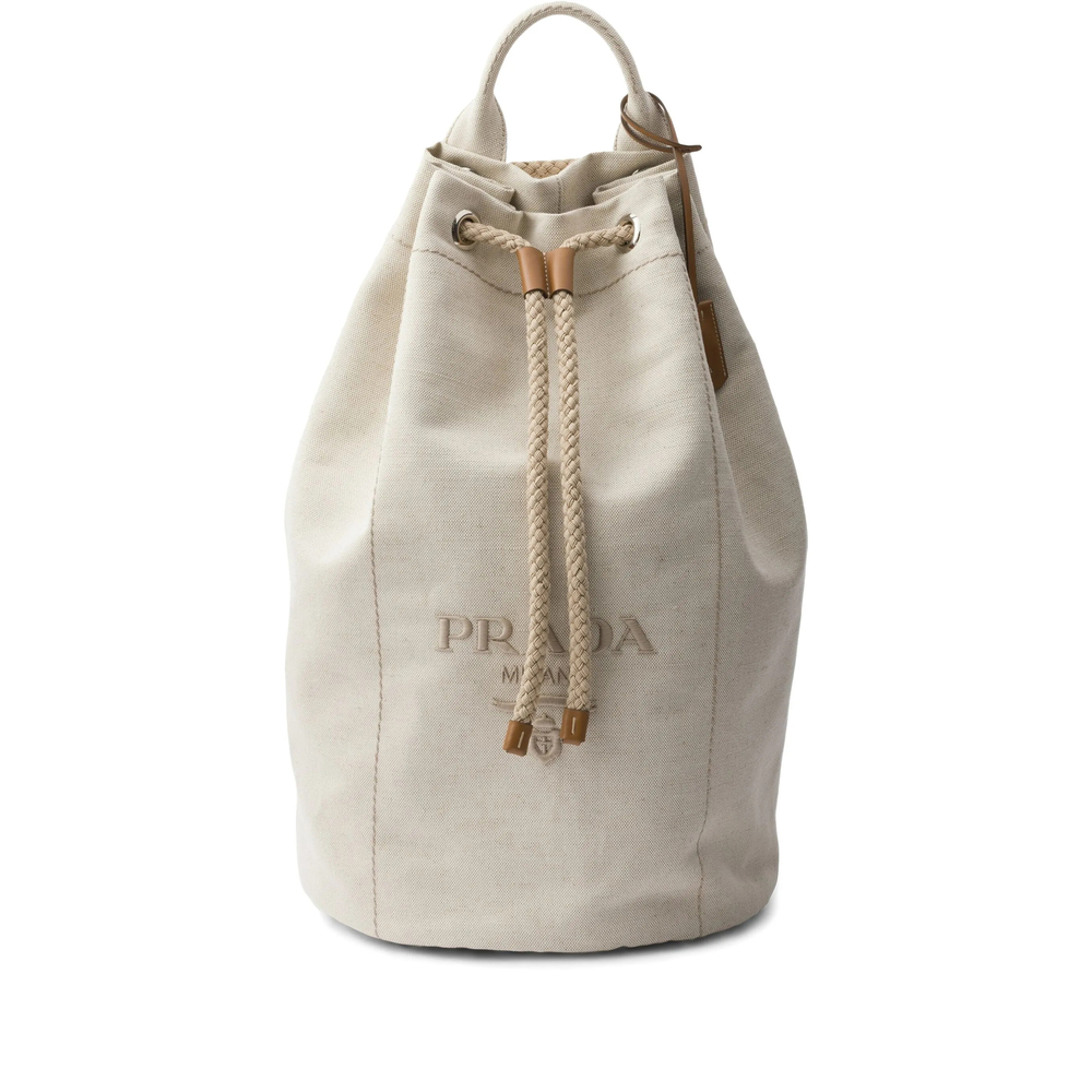 Prada Linen Blend Drawstring Duffel Bag