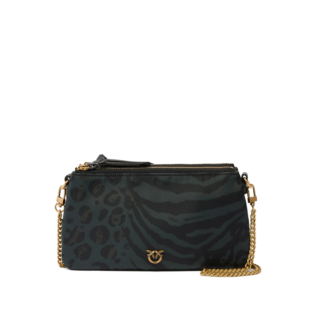 Pinko Double Bag Mini Small Crossbody Bag In Nylon With Animal Print