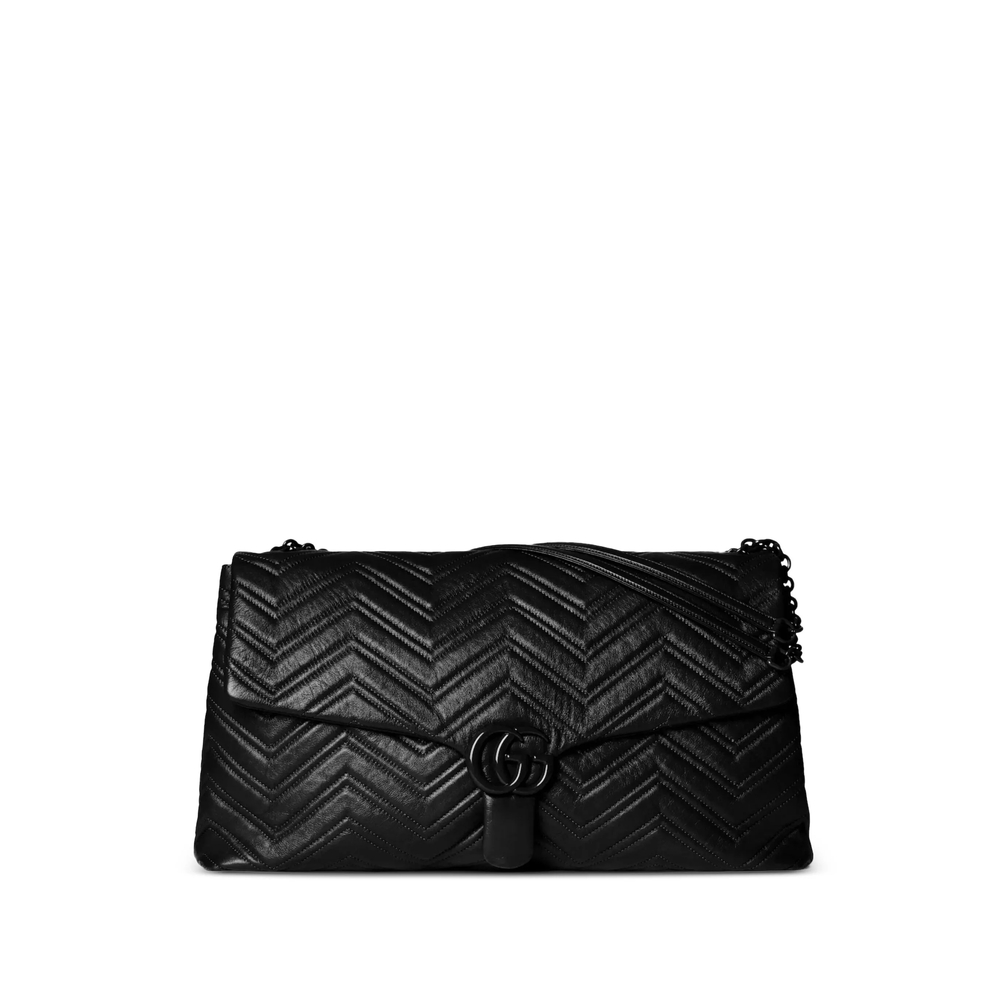 Gucci Black Leather Maxi GG Marmont Shoulder Bag