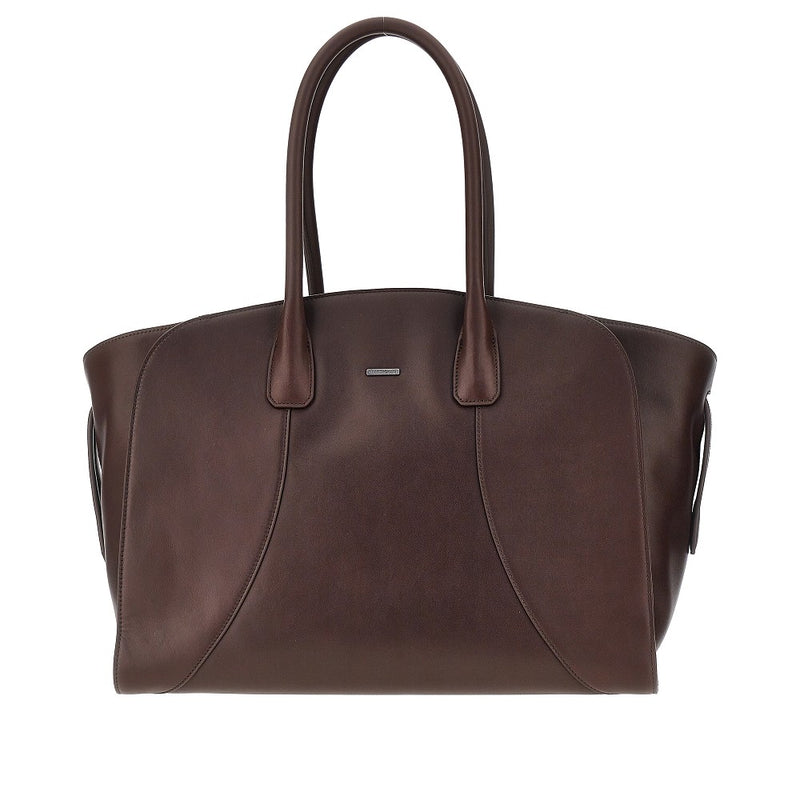 Borsa tote in pelle liscia con targhetta logo