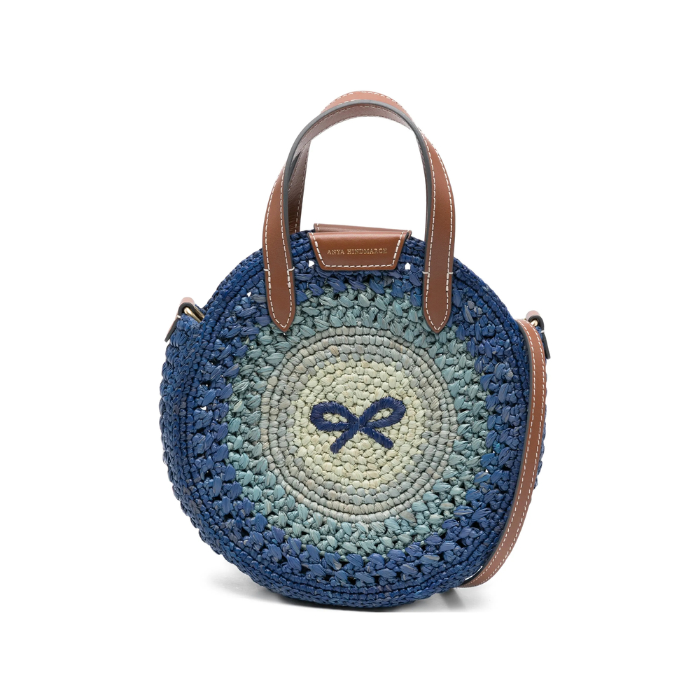 Anya Hindmarch Small Round Bow Raffia Tote Bag