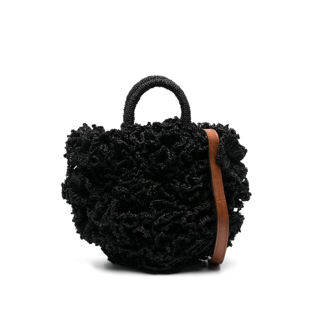 Ibeliv Coral Ruffled Raffia Tote Bag