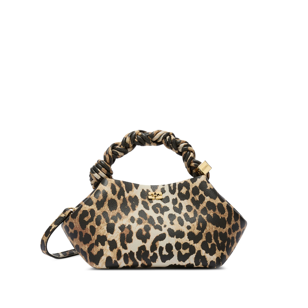 Ganni Small Bou Leopard-print Twisted-handle Crossbody Bag