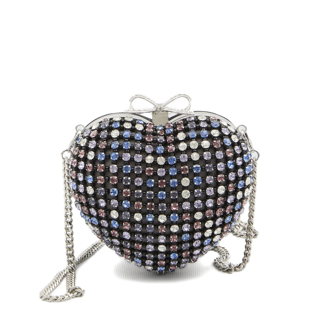 Self-portrait Crystal-embellished Heart Clutch Bag