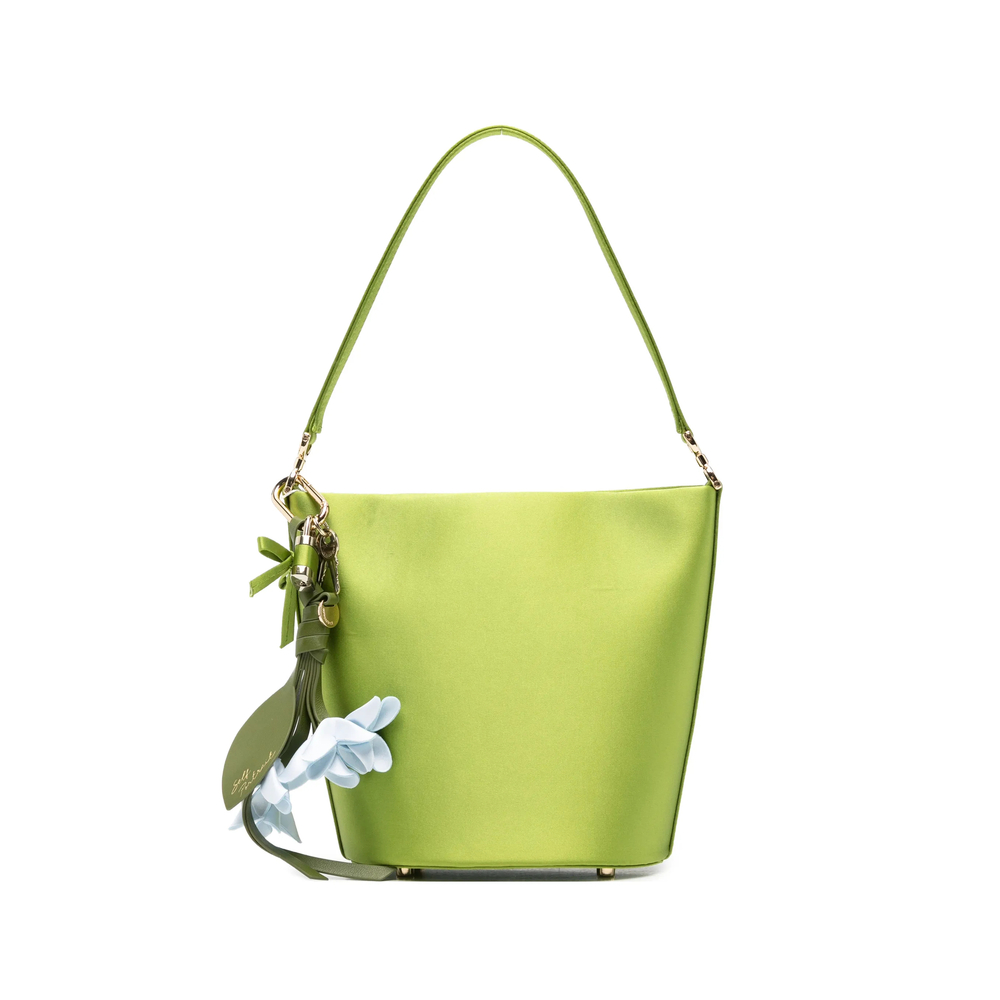Self-portrait Floral-charm Satin Bucket Bag