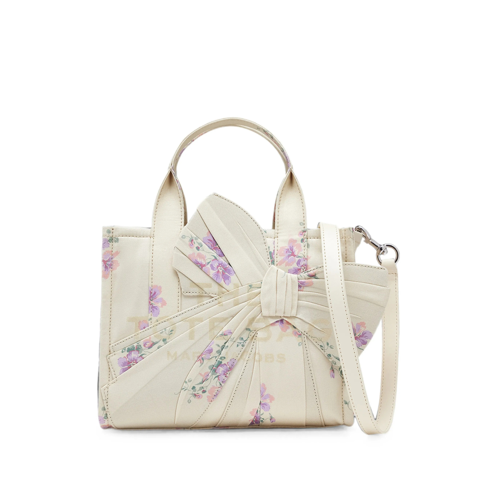 Marc Jacobs Small Tote In Antique Floral Canvas With Oversized Bow