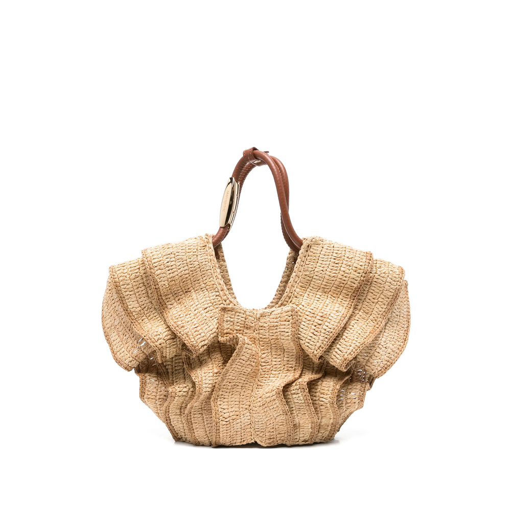 Zimmermann Small Goldentime Ruffled Raffia Tote Bag