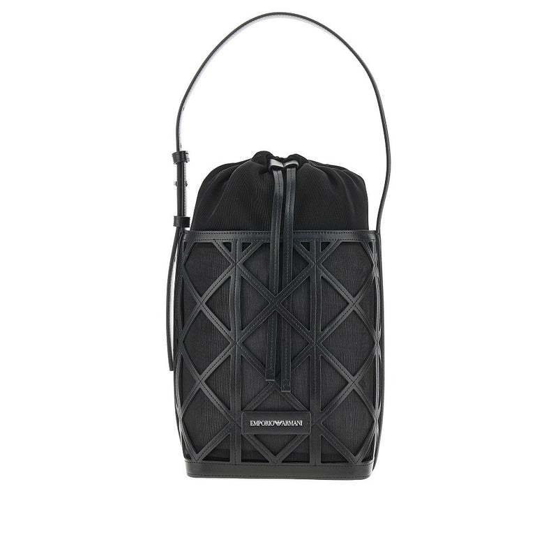 Borsa a secchiello in pelle sintetica e mesh