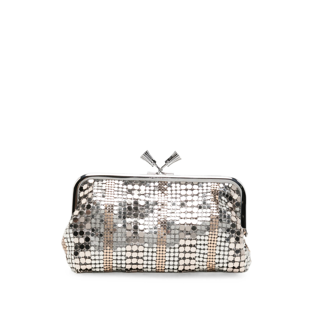 Anya Hindmarch Maud Stripes Tassel Clutch Bag Embellished Mesh In Multi-metallic