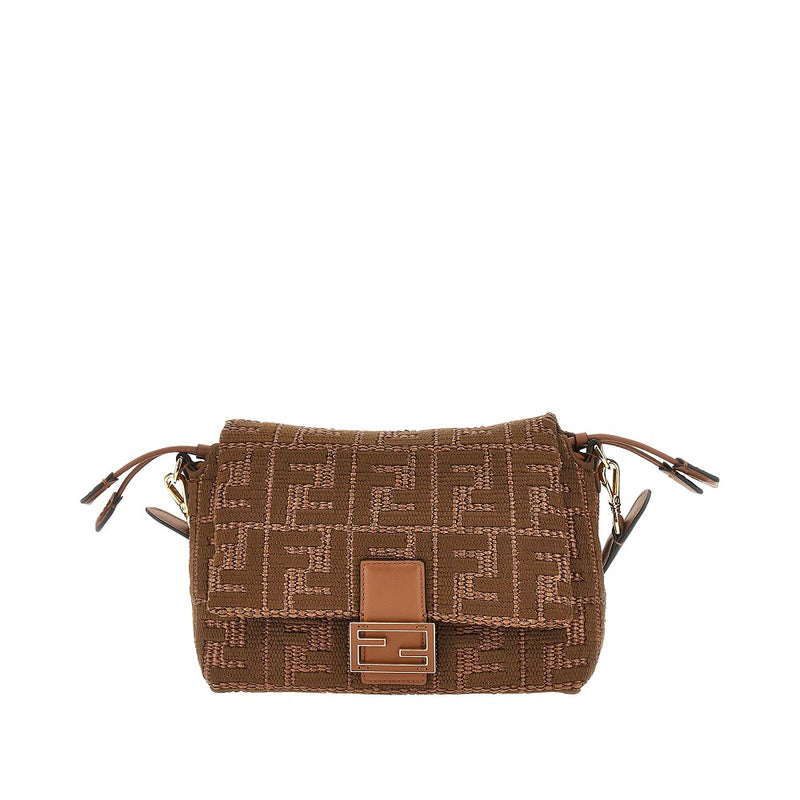 Borsa Mamma Baguette media in rafia ricamata