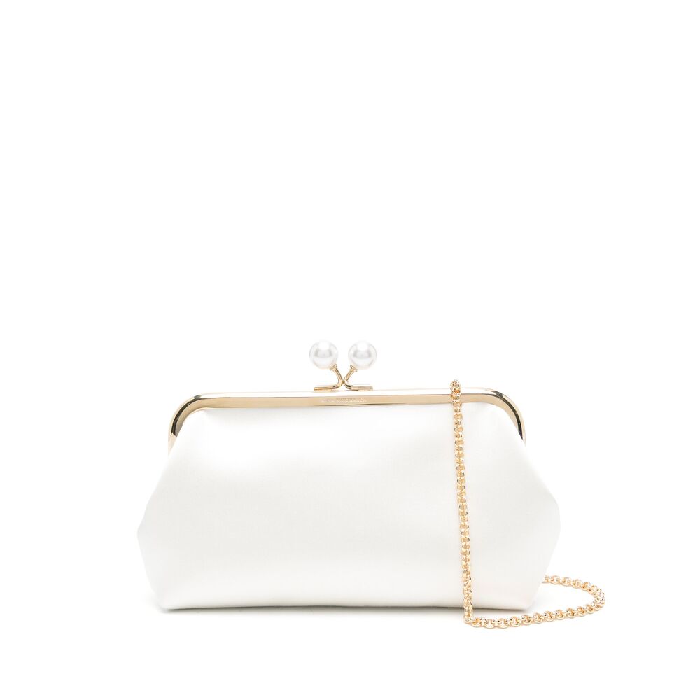 Anya Hindmarch Maud Recycled Satin Pearls Clutch Bag In Ivory