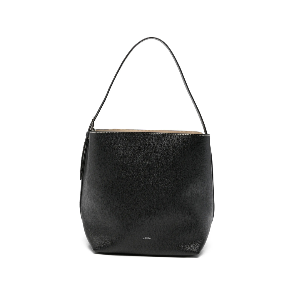 Toteme Medium Belted Grained-leather Tote Black