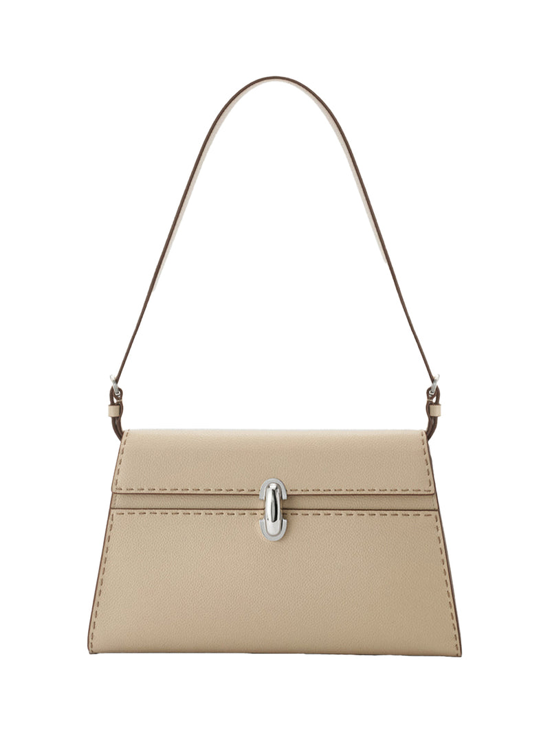 Savette symmetry shoulder bag in grained leather Bone