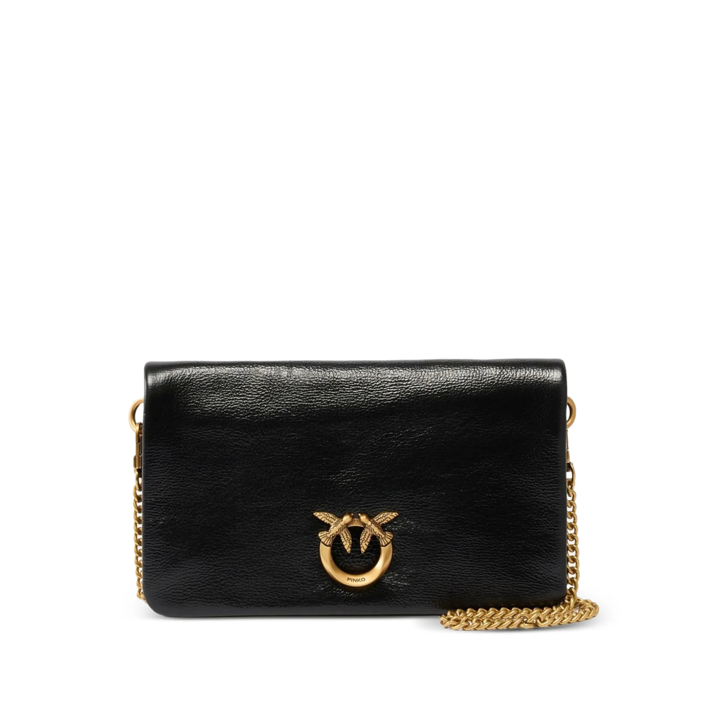 Pinko Love Bag Click Soft Horizontal Mini Crossbody Clutch In Shiny Leather