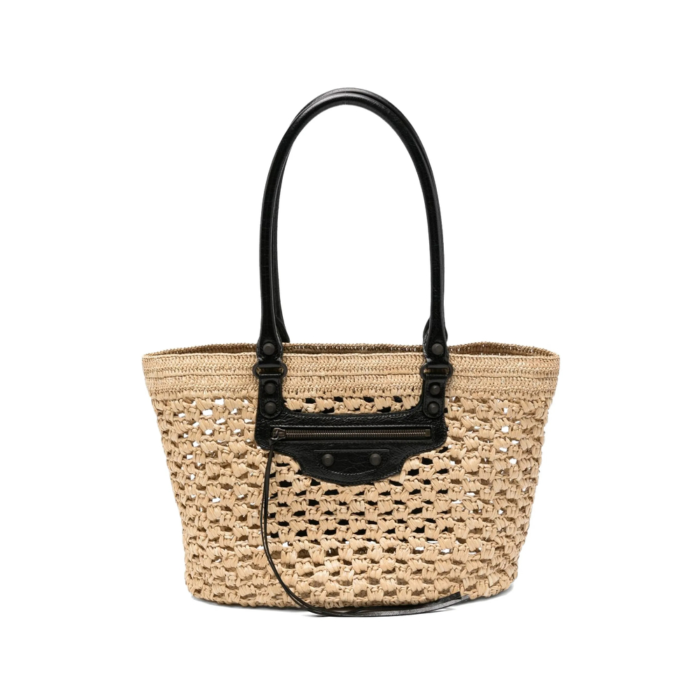 Balenciaga Le City Basket Medium In Natural/black Bag