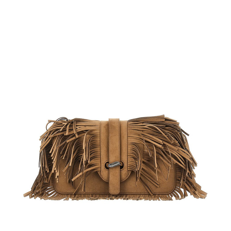 Borsa in simil pelle scamosciata con frange