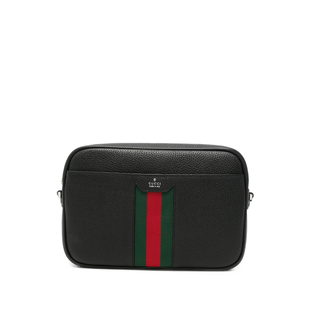 Gucci Web-stripe Pebbled-leather Messenger Bag