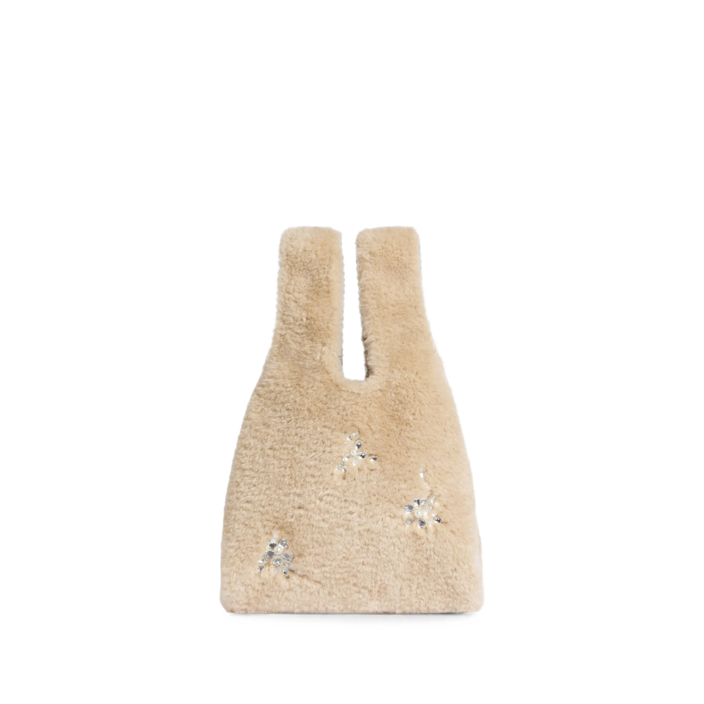 Simone Rocha Mini Crystal-embellished Faux-shearling Tote Bag