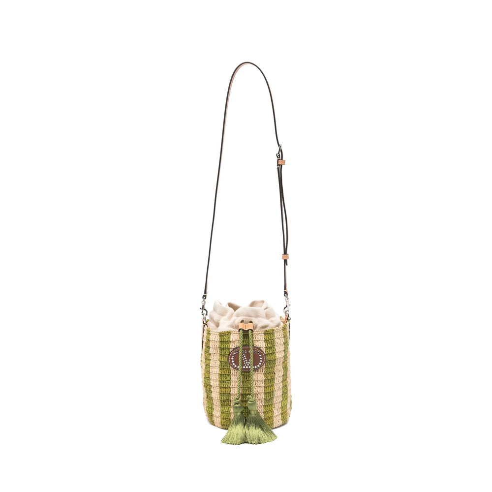 Valentino Garavani Small Striped Raffia Bucket Bags