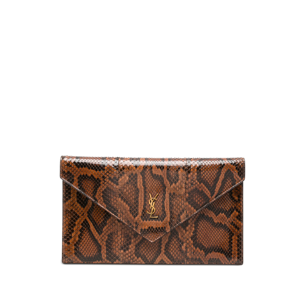 Saint Laurent Cassandre Snake-effect Leather Clutch Bag