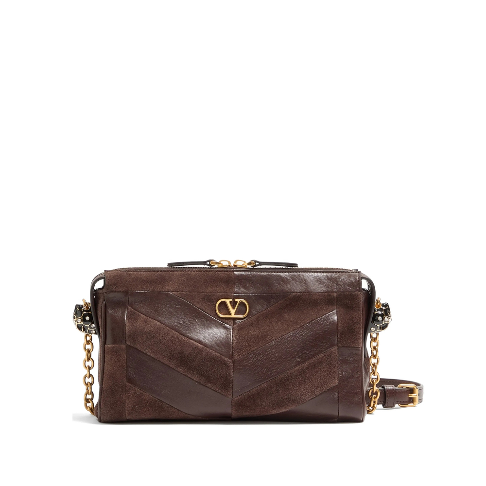 Valentino Garavani Garavani Panthea Small Shoulder Bag In Suede And Nappa With Chevron