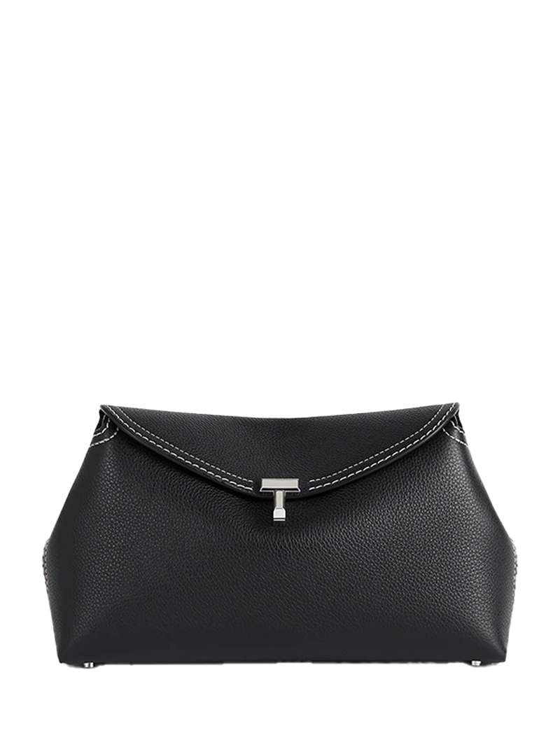 Toteme T-Lock Grained Leather Clutch Black