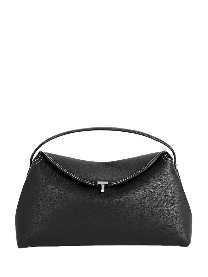 Toteme T-Lock Grained Leather Top Handle Bag Black